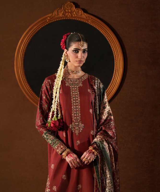 Sapphire Women's Unstitched Embroidered Blended Raw Silk Red 3 Piece Suit – 3PELXS26V736