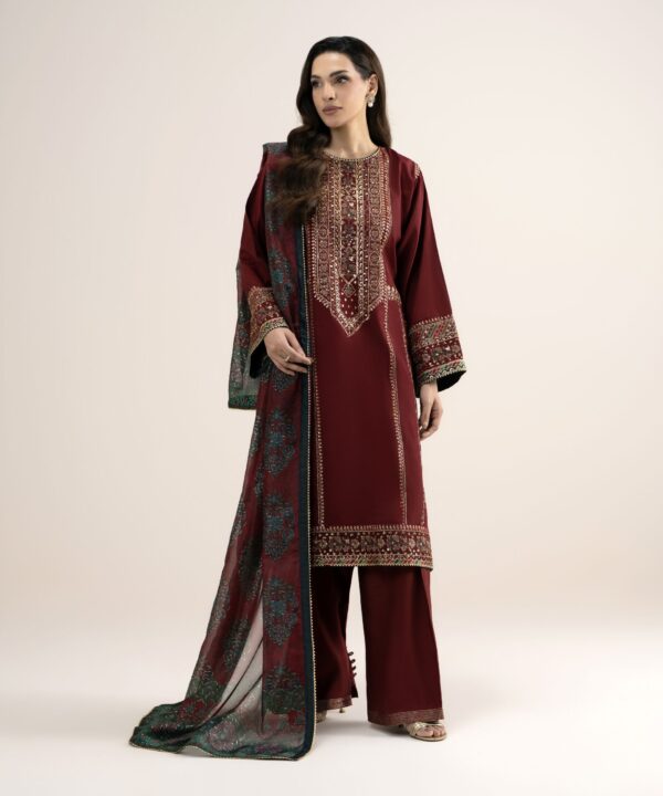 Sapphire Women's Unstitched Embroidered Blended Raw Silk Red 3 Piece Suit – 3PELXS26V737