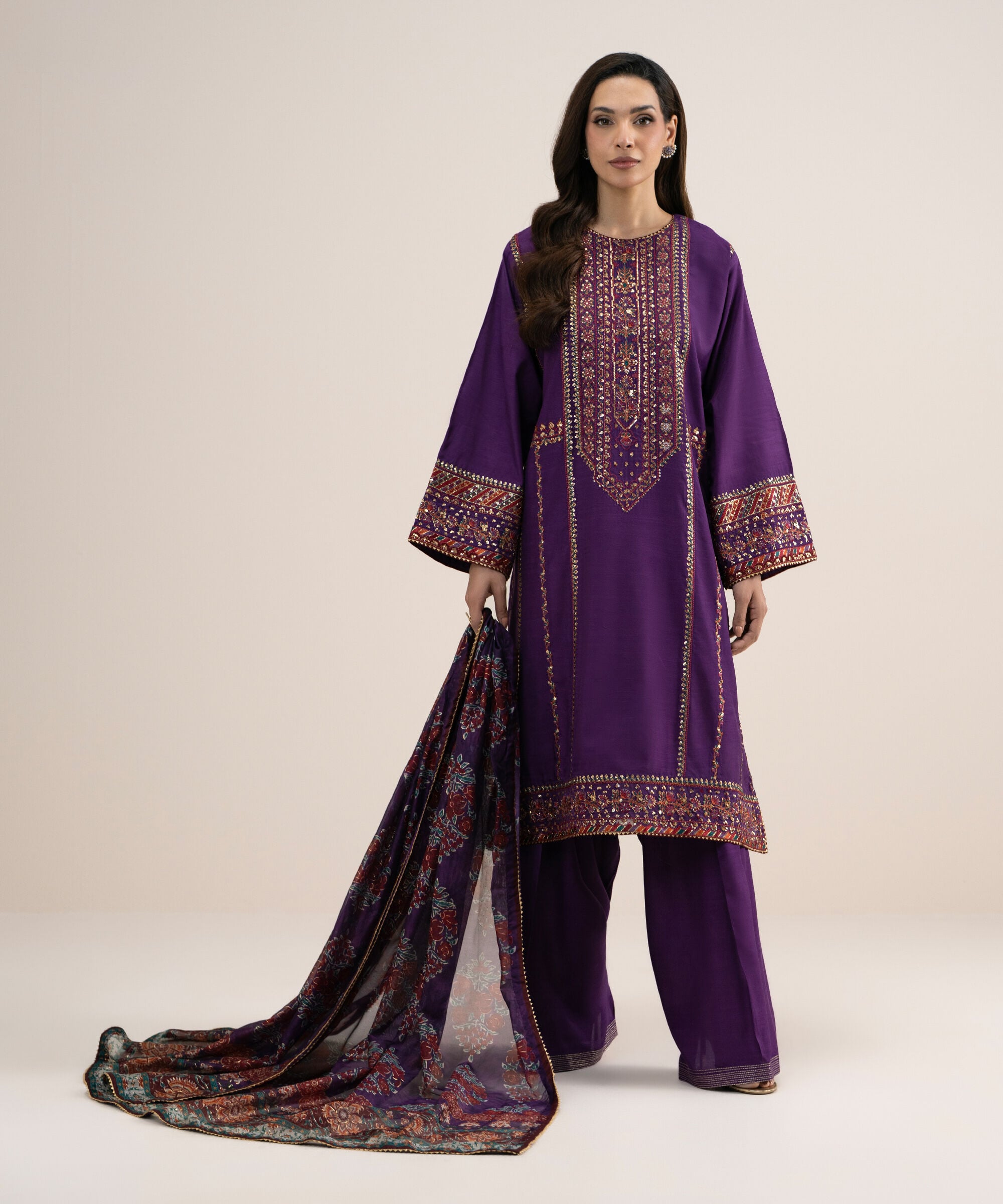 3pelxs26v738_2 Sapphire Women's Unstitched Embroidered Blended Raw Silk Purple 3 Piece Suit – 3PELXS26V738