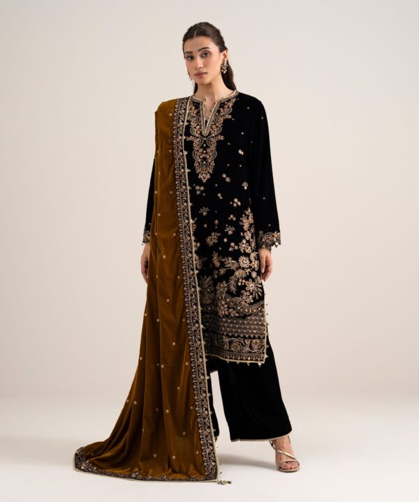 Sapphire Women's Unstitched Embroidered Velvet Black 3 Piece Suit – 3PELXS26V813