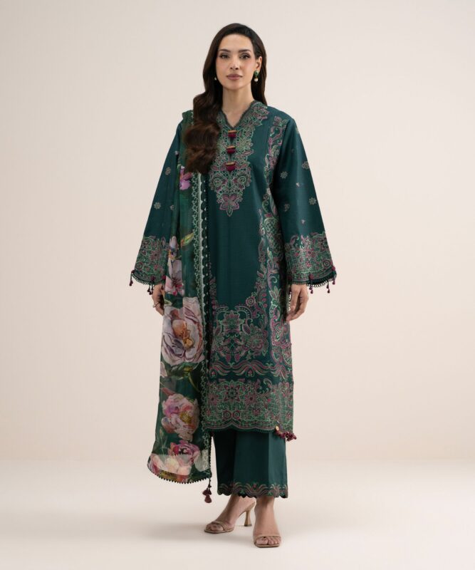 Sapphire Women's Unstitched Embroidered Dobby Green 3 Piece Suit – 3PELXS26V824