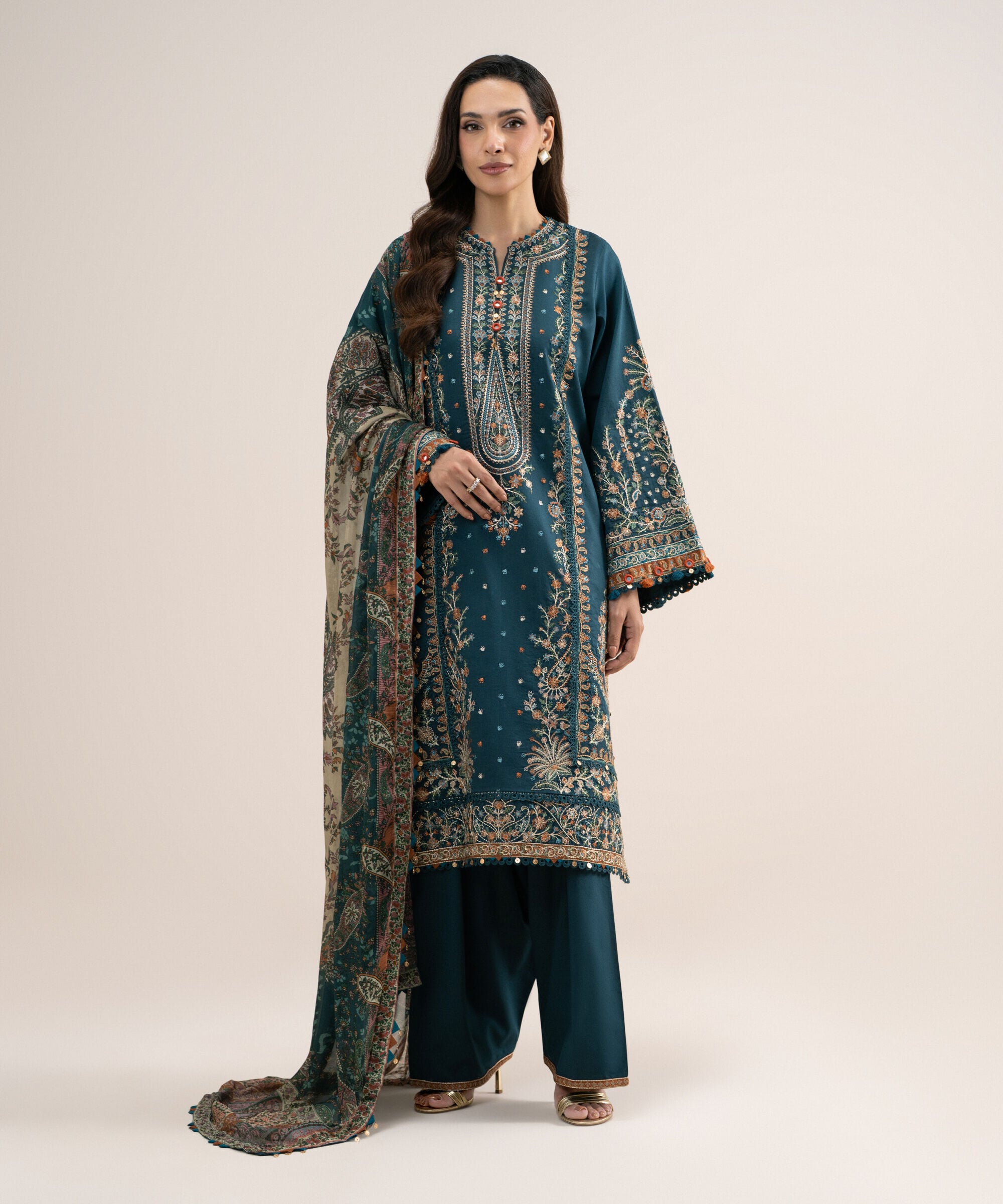 3pelxs26v825_2 Sapphire Women's Unstitched Embroidered Fine Cotton Satin Green 3 Piece Suit – 3PELXS26V825