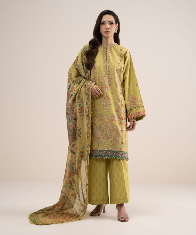 Sapphire Women's Unstitched Embroidered Fine Cotton Satin Mustard 3 Piece Suit – 3PELXS26V829