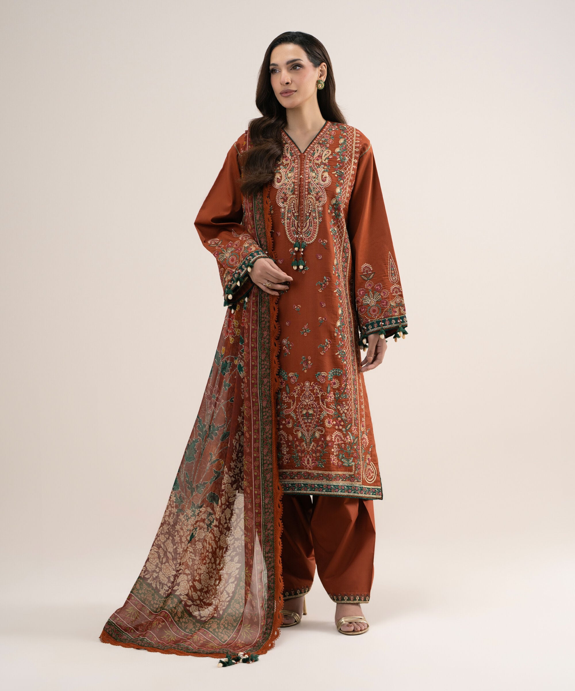 3pelxs26v831_2 Sapphire Women's Unstitched Embroidered Fine Cotton Satin Rust 3 Piece Suit – 3PELXS26V831