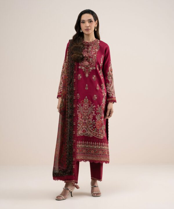 Sapphire Women's Unstitched Embroidered Fine Cotton Satin Maroon 3 Piece Suit – 3PELXS26V832