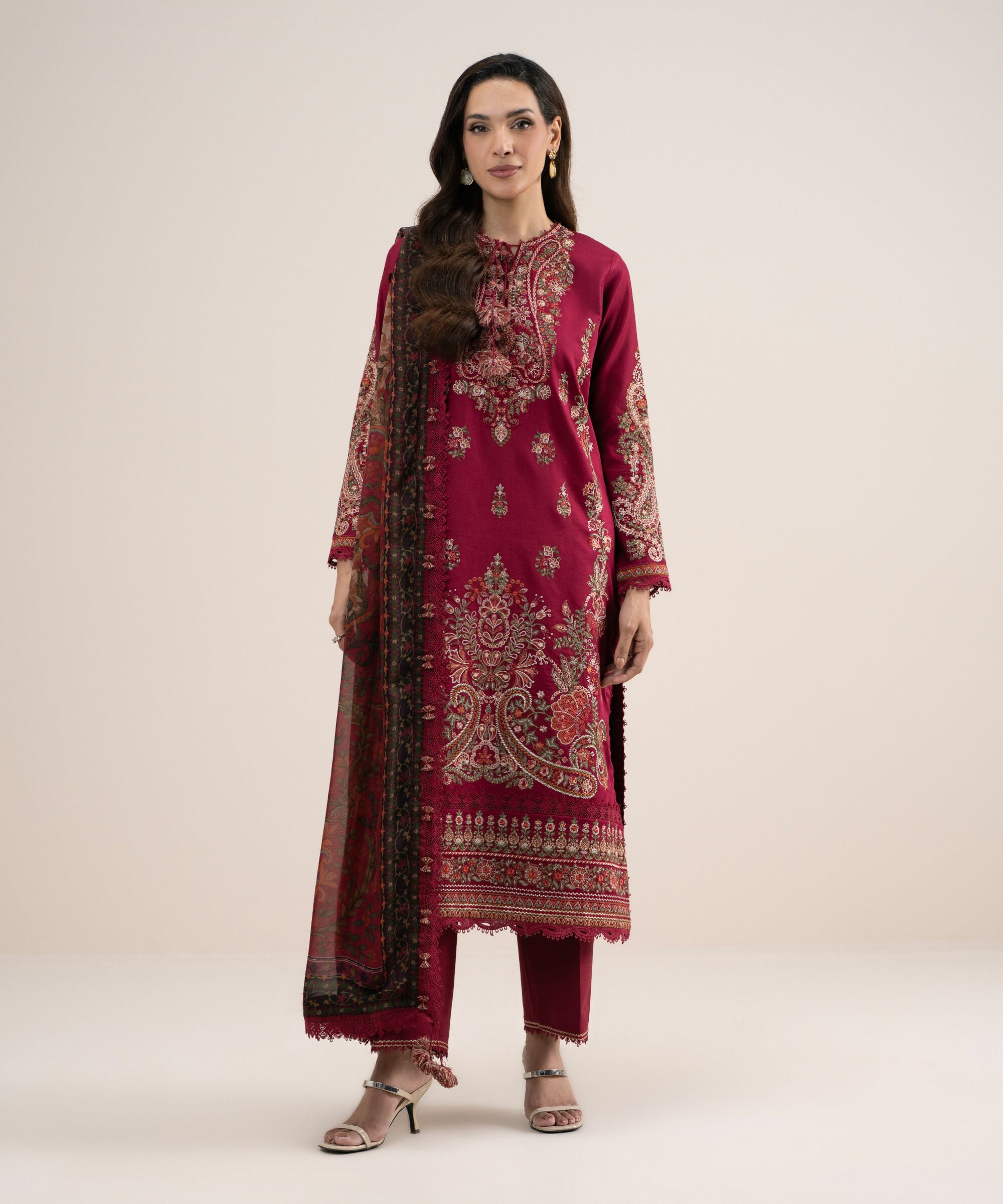 3pelxs26v832_2 Sapphire Women's Unstitched Embroidered Fine Cotton Satin Maroon 3 Piece Suit – 3PELXS26V832