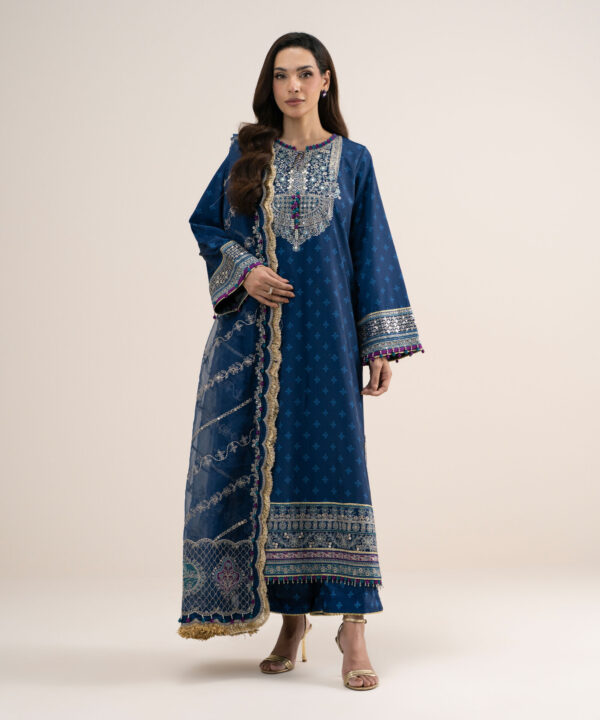 Sapphire Women's Unstitched Printed Blended Grip Silk Blue 3 Piece Suit – 3PELXS26V834