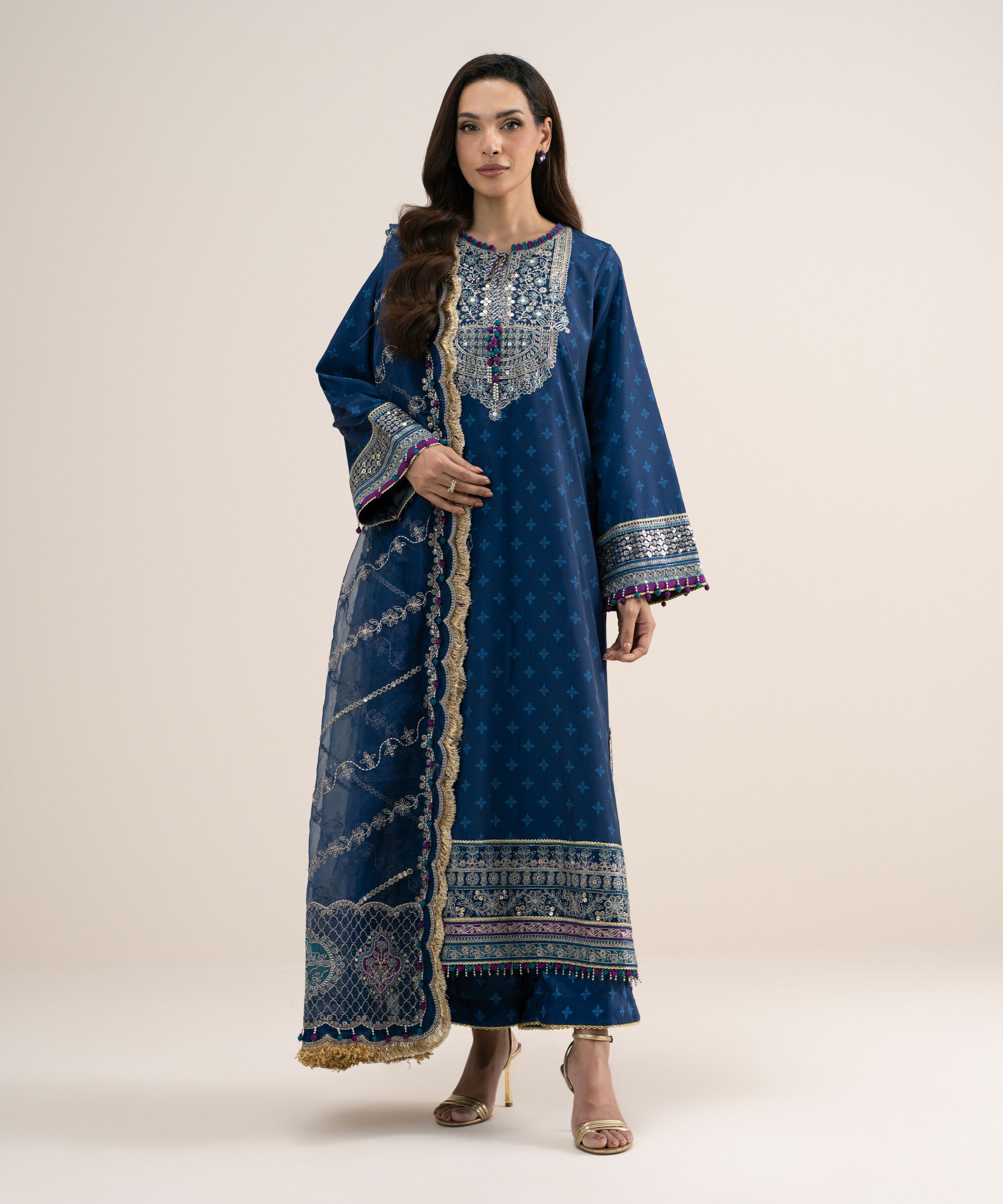 3pelxs26v834_2 Sapphire Women's Unstitched Printed Blended Grip Silk Blue 3 Piece Suit – 3PELXS26V834