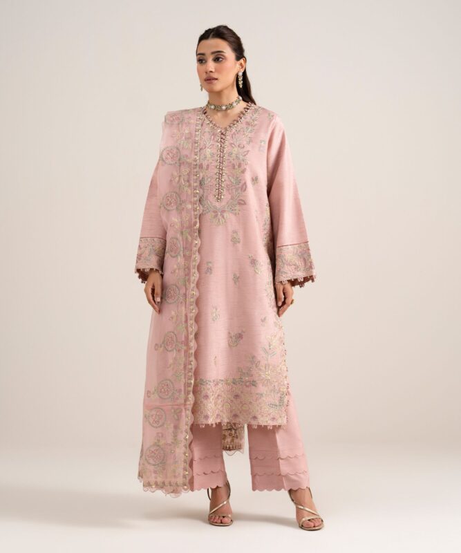 Sapphire Women's Unstitched Embroidered Viscose Raw Silk Teal Pink 3 Piece Suit – 3PELXS26V845