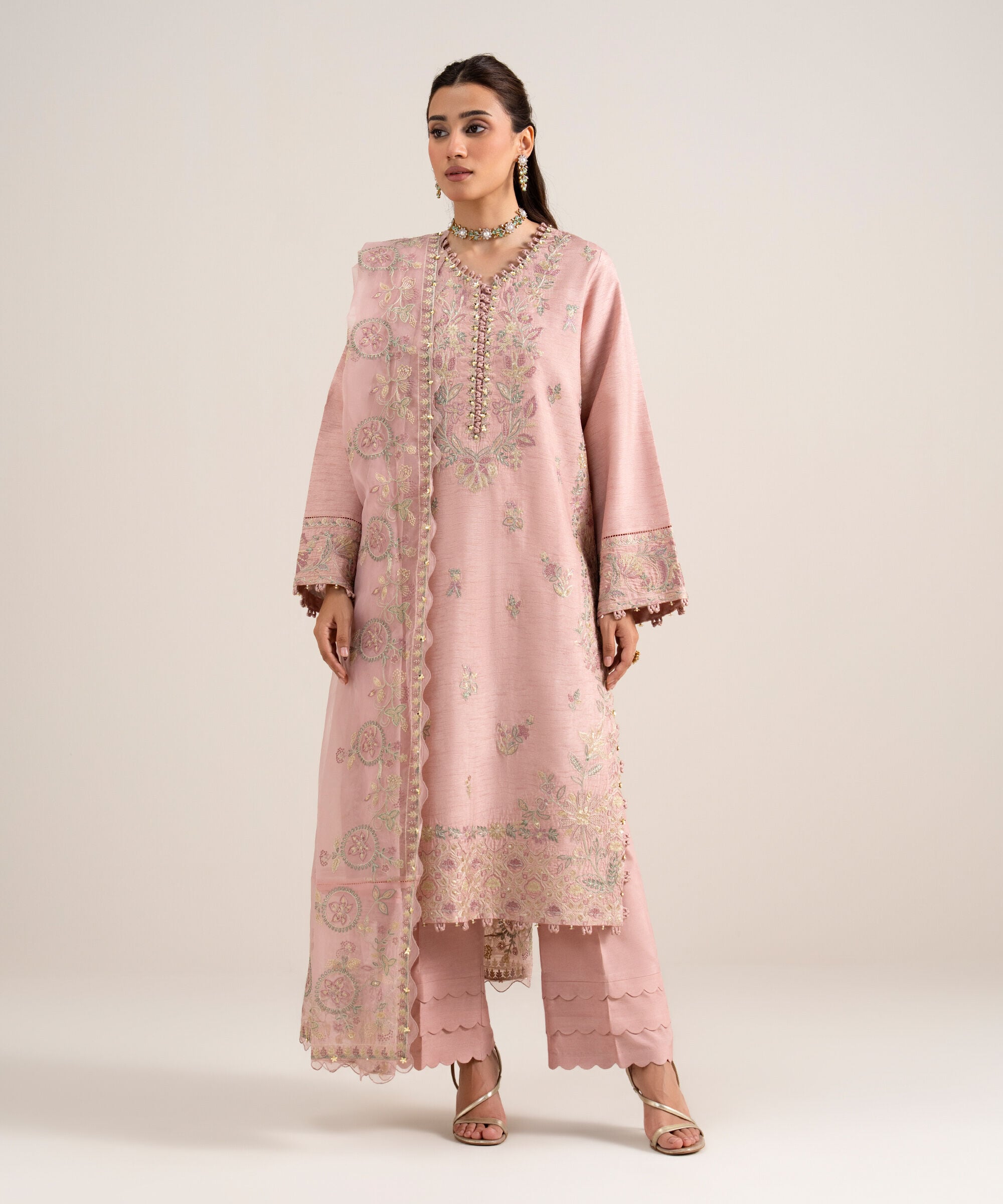 3pelxs26v845_2 Sapphire Women's Unstitched Embroidered Viscose Raw Silk Teal Pink 3 Piece Suit – 3PELXS26V845