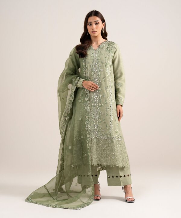Sapphire Women's Unstitched Embroidered Viscose Raw Silk Green 3 Piece Suit – 3PELXS26V846
