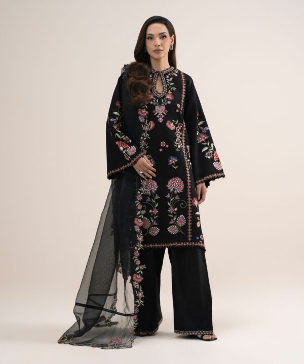 Sapphire Women's Unstitched Embroidered Viscose Raw Silk Black 3 Piece Suit – 3PELXS26V850
