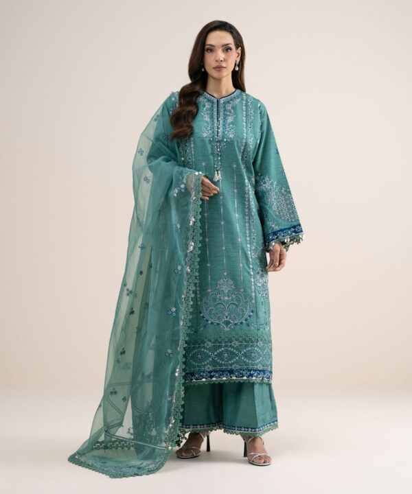 Sapphire Women's Unstitched Embroidered Viscose Raw Silk Aqua 3 Piece Suit – 3PELXS26V851