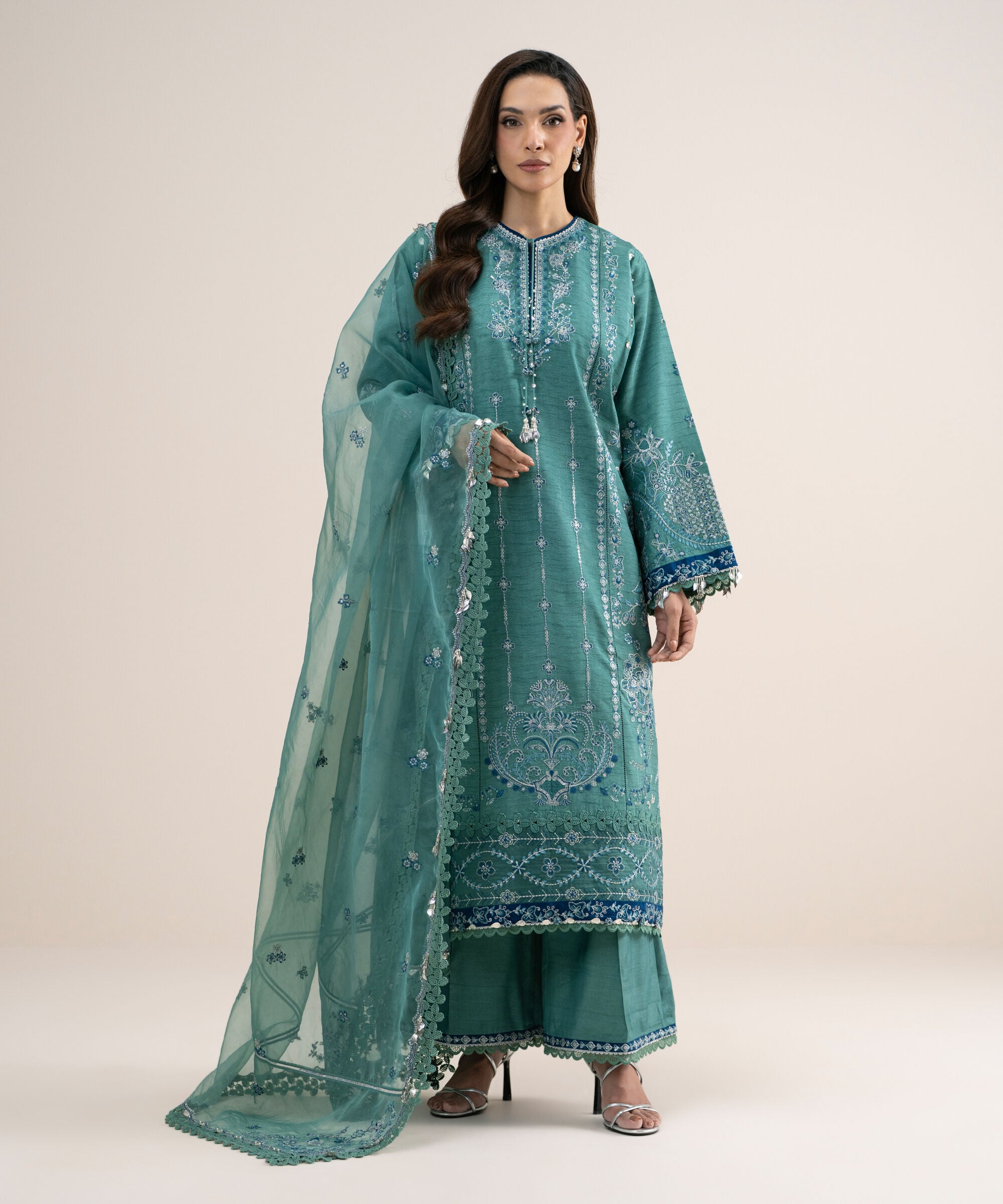 3pelxs26v851_2 Sapphire Women's Unstitched Embroidered Viscose Raw Silk Aqua 3 Piece Suit – 3PELXS26V851