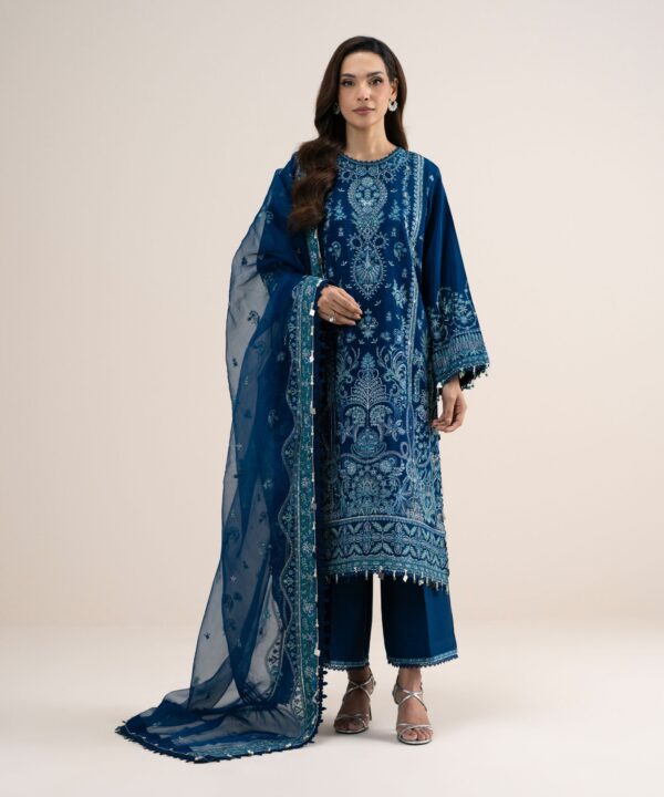Sapphire Women's Unstitched Embroidered Viscose Raw Silk Blue 3 Piece Suit – 3PELXS26V853