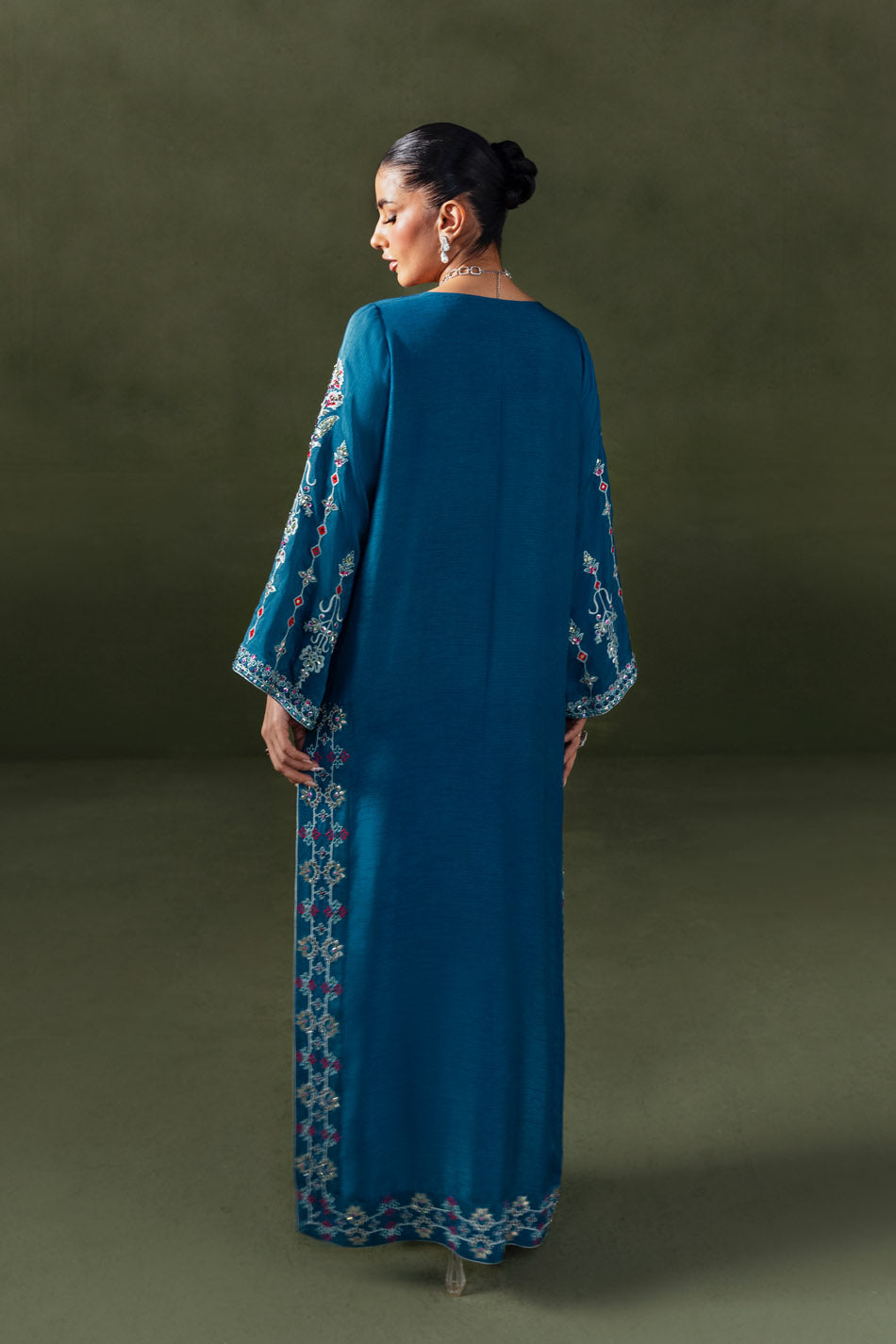 Ak kaftans ammara khan | classic teal blue kaftan (d-02)– detail view 3 AK Kaftans Ammara Khan | Classic Teal Blue Kaftan (D-02)– detail view 3