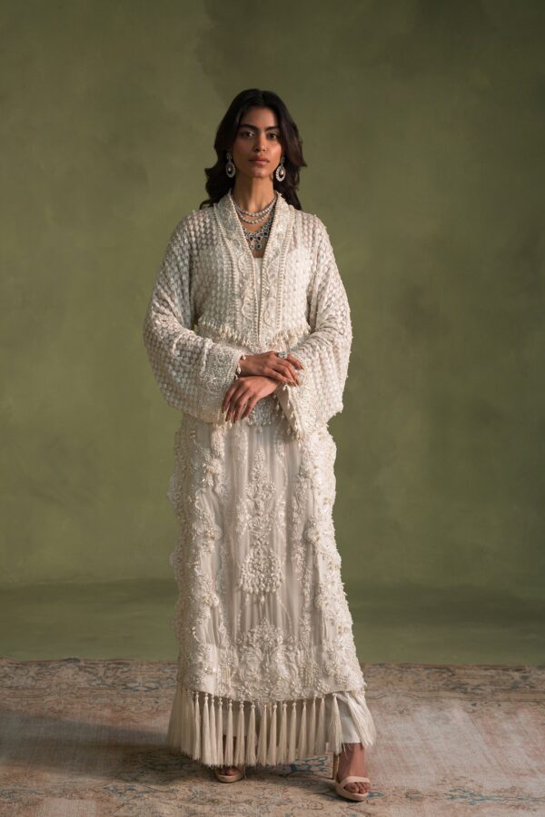 AK Kaftans Ammara Khan | Pearl White Magic (D-14-B)– alternate view