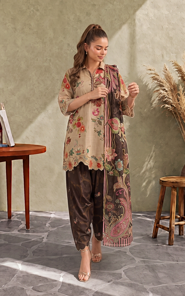 CU26-04_1 Asifa & Nabeel Mocca (CU26-04) | 3pcs Unstitched Cambric