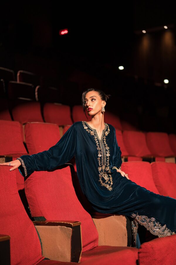 AK Kaftans Ammara Khan | Statement Teal Velvet Kaftan (D-06)– D-06