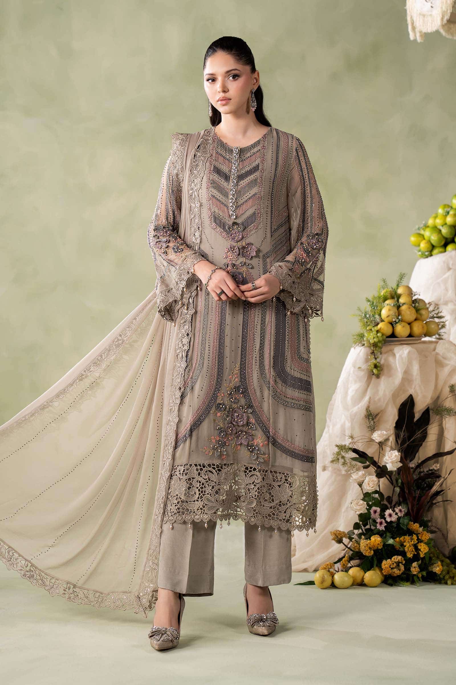 Maria b 3 piece embroidered chiffon suit Maria B 3 Piece Embroidered Chiffon Suit