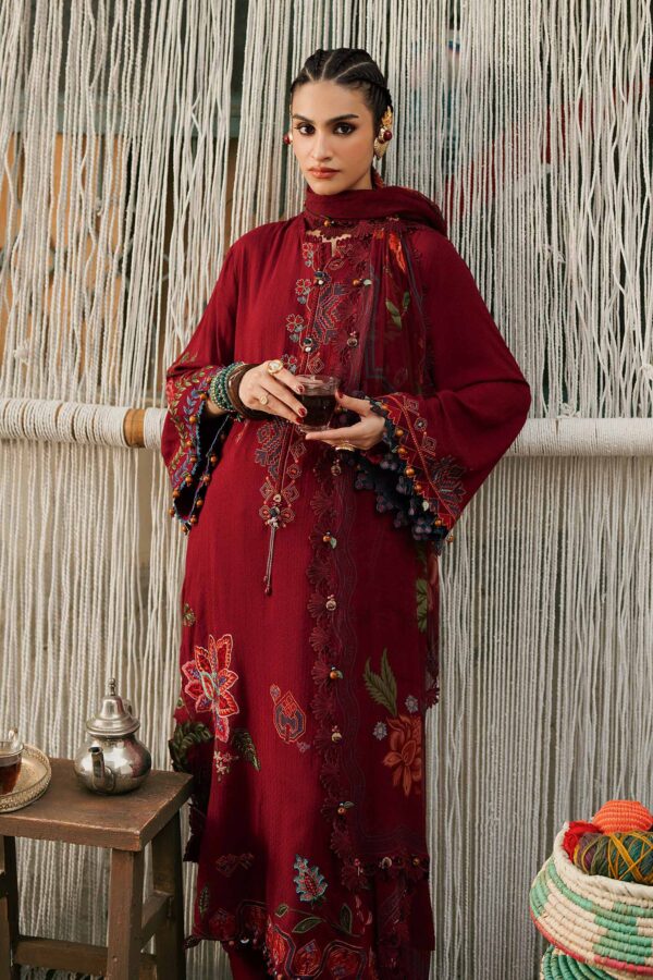 M Prints Maria B | Embroidered Dobby Linen Suit - Maroon (MPT-3110-A)