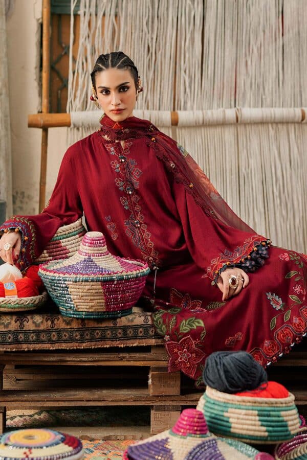 M prints maria b | embroidered dobby linen suit - maroon (mpt-3110-a)– d-10a-d M Prints Maria B | Embroidered Dobby Linen Suit - Maroon (MPT-3110-A)– D-10A-D