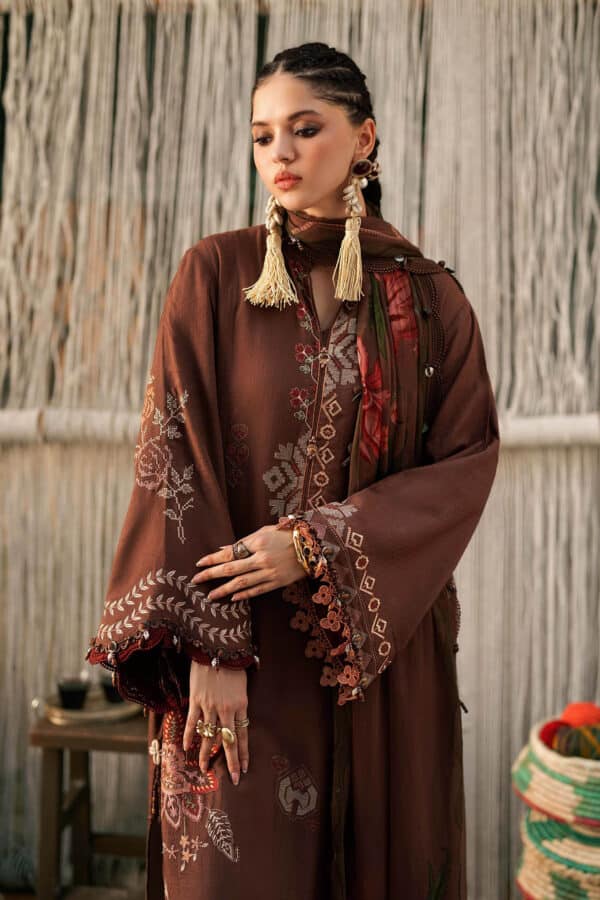 M prints maria b | embroidered dobby linen suit - light brown (mpt-3110-b)– d-10b-c M Prints Maria B | Embroidered Dobby Linen Suit - Light Brown (MPT-3110-B)– D-10B-C