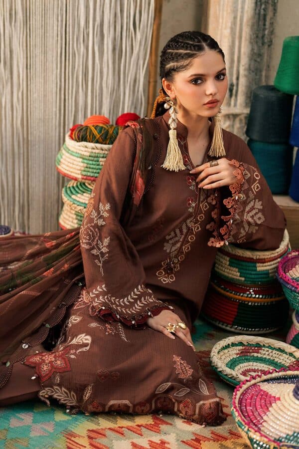 M prints maria b | embroidered dobby linen suit - light brown (mpt-3110-b)– d-10b-d M Prints Maria B | Embroidered Dobby Linen Suit - Light Brown (MPT-3110-B)– D-10B-D