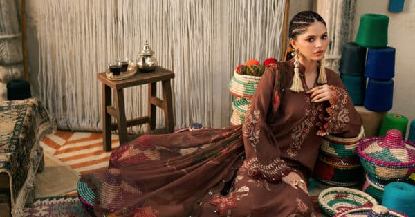 M prints maria b | embroidered dobby linen suit - light brown (mpt-3110-b)– d-10b-g M Prints Maria B | Embroidered Dobby Linen Suit - Light Brown (MPT-3110-B)– D-10B-G