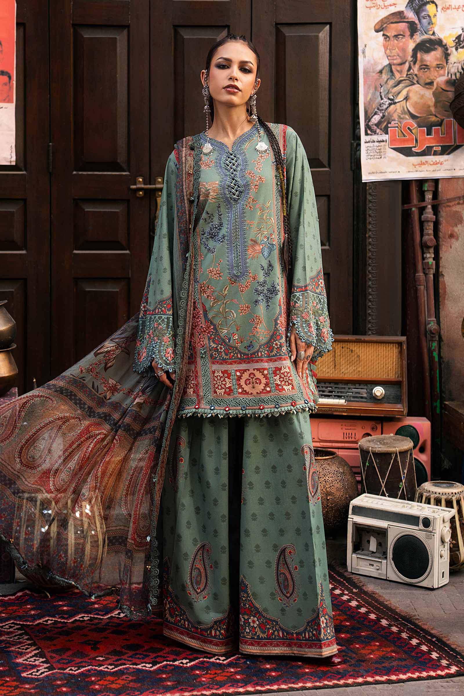 M prints maria b | embroidered cambric suit - sea green (mpt-3102-a) M Prints Maria B | Embroidered Cambric Suit - Sea Green (MPT-3102-A)