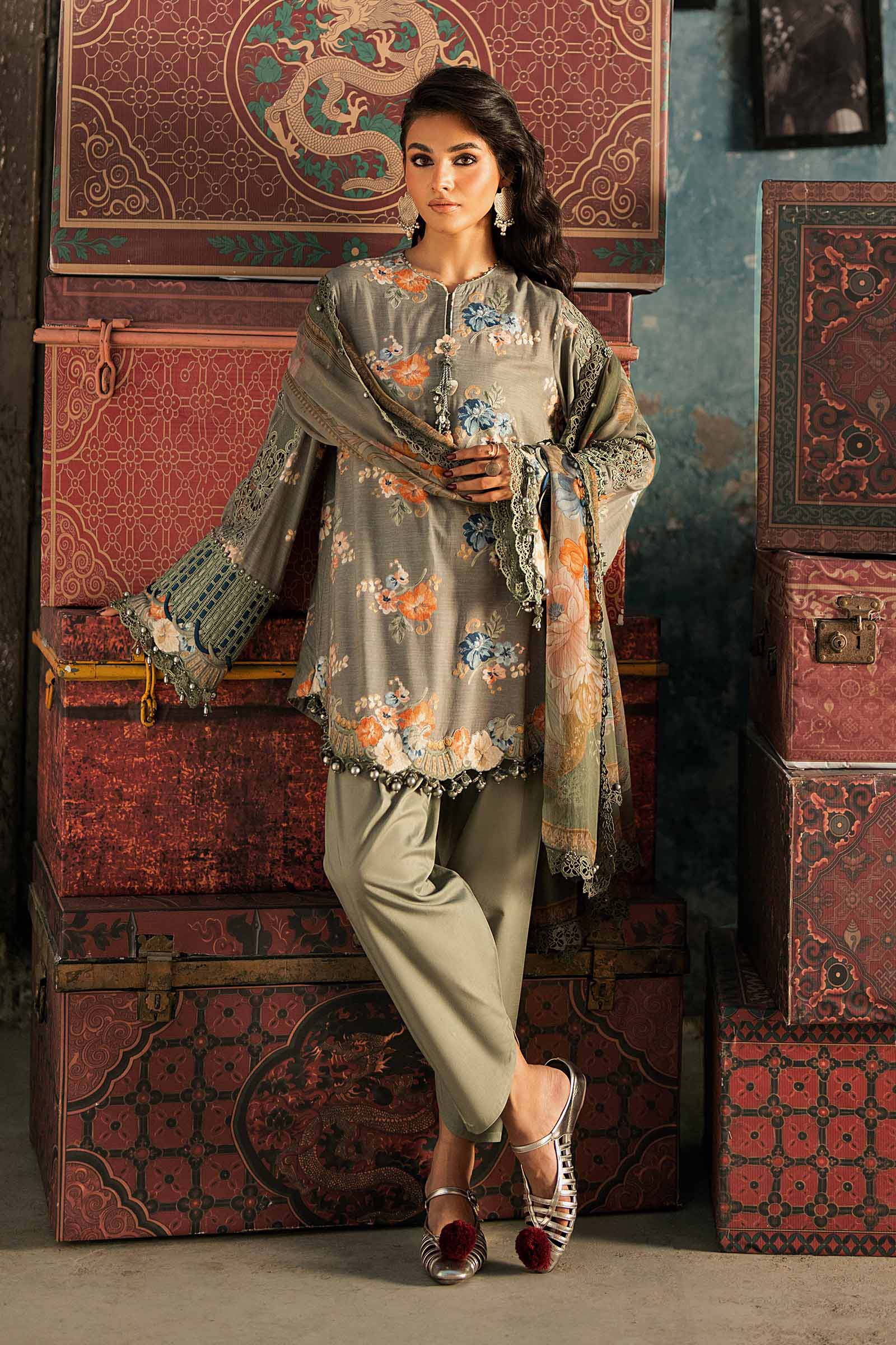 M prints maria b | embroidered cambric suit - sage green (mpt-3103-a) M Prints Maria B | Embroidered Cambric Suit - Sage Green (MPT-3103-A)