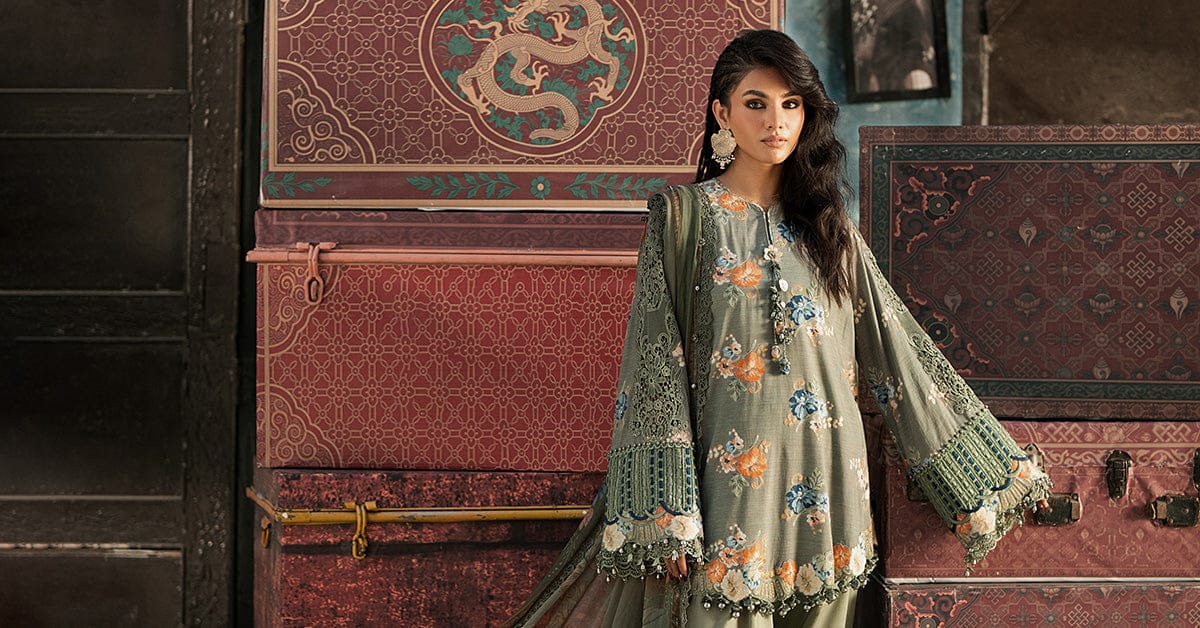 M prints maria b | embroidered cambric suit - sage green (mpt-3103-a)– d-3a-e M Prints Maria B | Embroidered Cambric Suit - Sage Green (MPT-3103-A)– D-3A-E