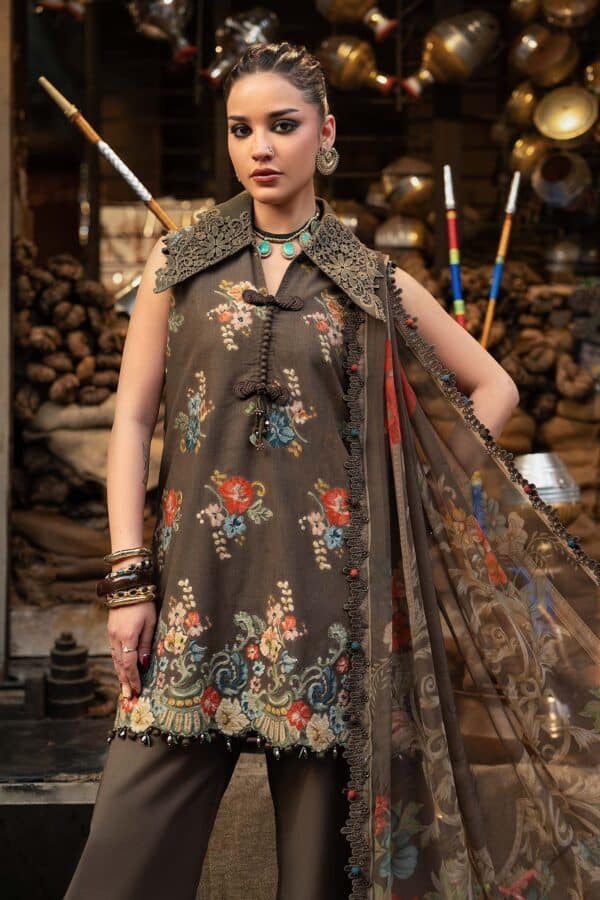 M Prints Maria B | Embroidered Cambric Suit - Brown (MPT-3103-B)– D-3B-C