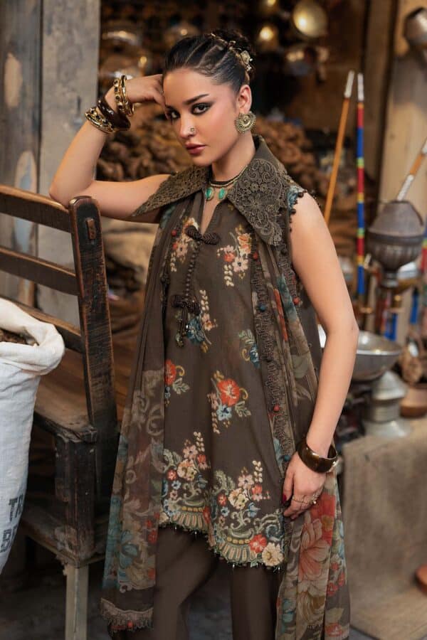 M Prints Maria B | Embroidered Cambric Suit - Brown (MPT-3103-B)– D-3B-D