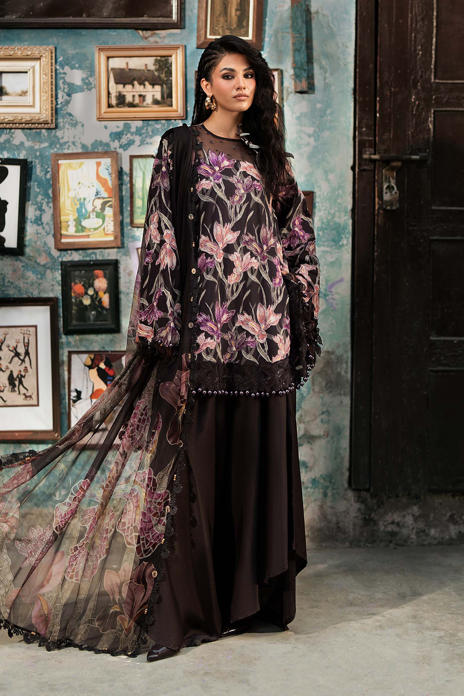 M prints maria b | embroidered cambric suit - brown (mpt-3104-b)– d-4b-b M Prints Maria B | Embroidered Cambric Suit - Brown (MPT-3104-B)– D-4B-B