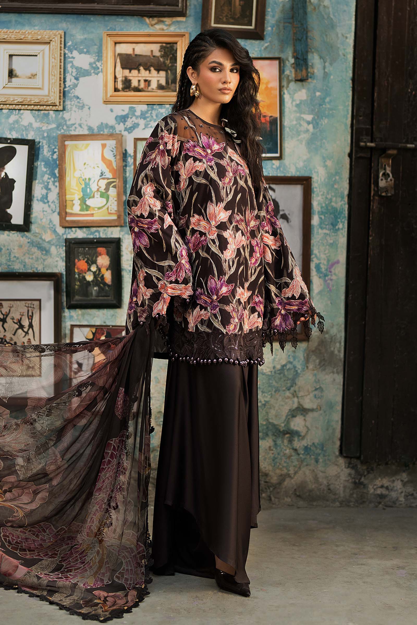 M prints maria b | embroidered cambric suit - brown (mpt-3104-b)– d-4b-c M Prints Maria B | Embroidered Cambric Suit - Brown (MPT-3104-B)– D-4B-C