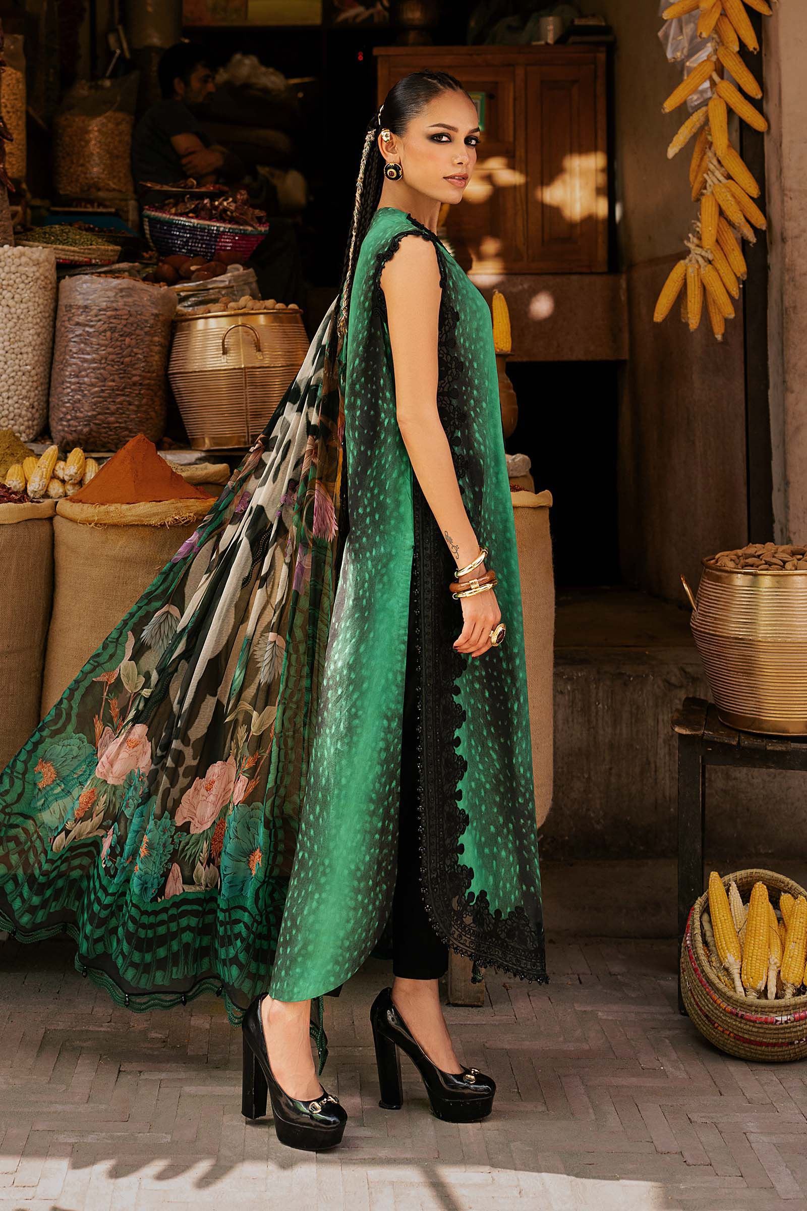 M prints maria b | embroidered linen suit - green (mpt-3105-a)– d-5a-d M Prints Maria B | Embroidered Linen Suit - Green (MPT-3105-A)– D-5A-D