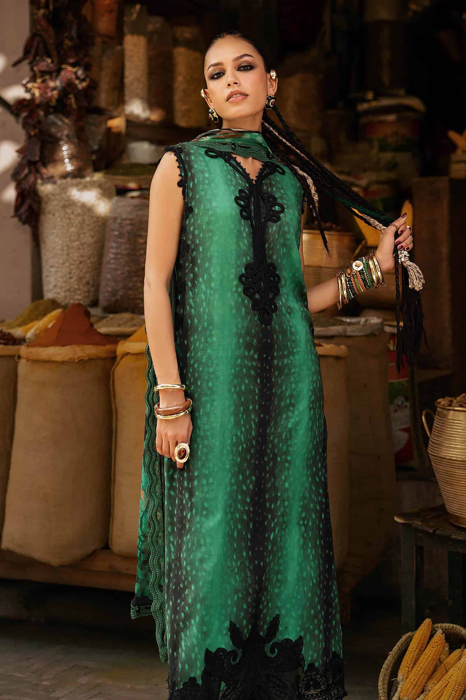 M prints maria b | embroidered linen suit - green (mpt-3105-a)– d-5a-e M Prints Maria B | Embroidered Linen Suit - Green (MPT-3105-A)– D-5A-E