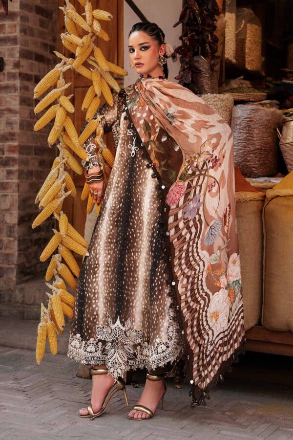 M Prints Maria B | Embroidered Linen Suit - Brown (MPT-3105-B)– D-5B-C