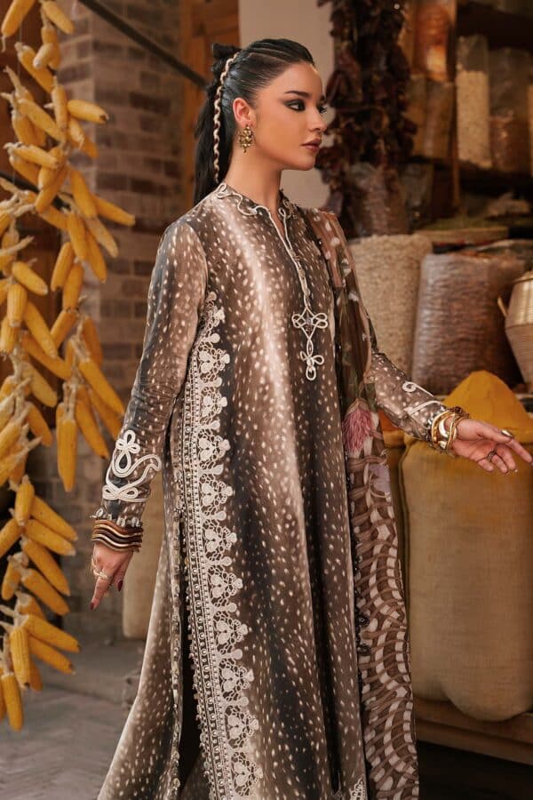 M Prints Maria B | Embroidered Linen Suit - Brown (MPT-3105-B)– D-5B-F