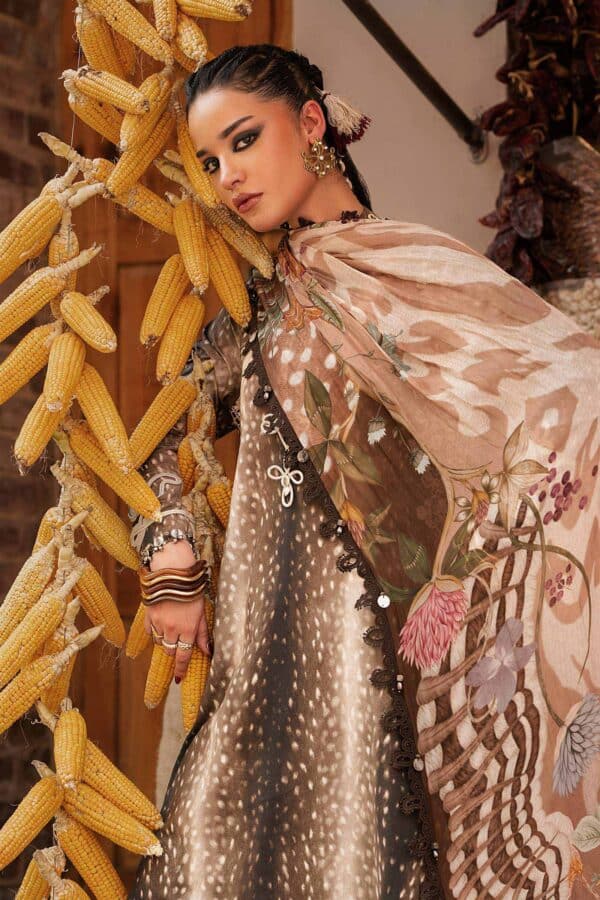 M Prints Maria B | Embroidered Linen Suit - Brown (MPT-3105-B)– D-5B-H