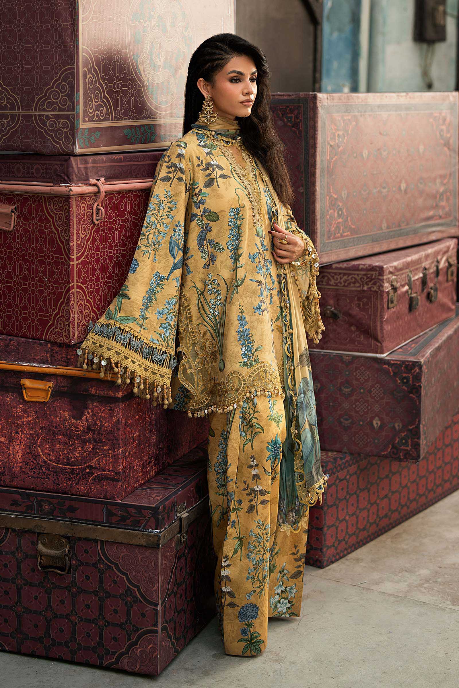 M prints maria b | embroidered cambric suit - mustard (mpt-3106-a)– d-6a-b M Prints Maria B | Embroidered Cambric Suit - Mustard (MPT-3106-A)– D-6A-B