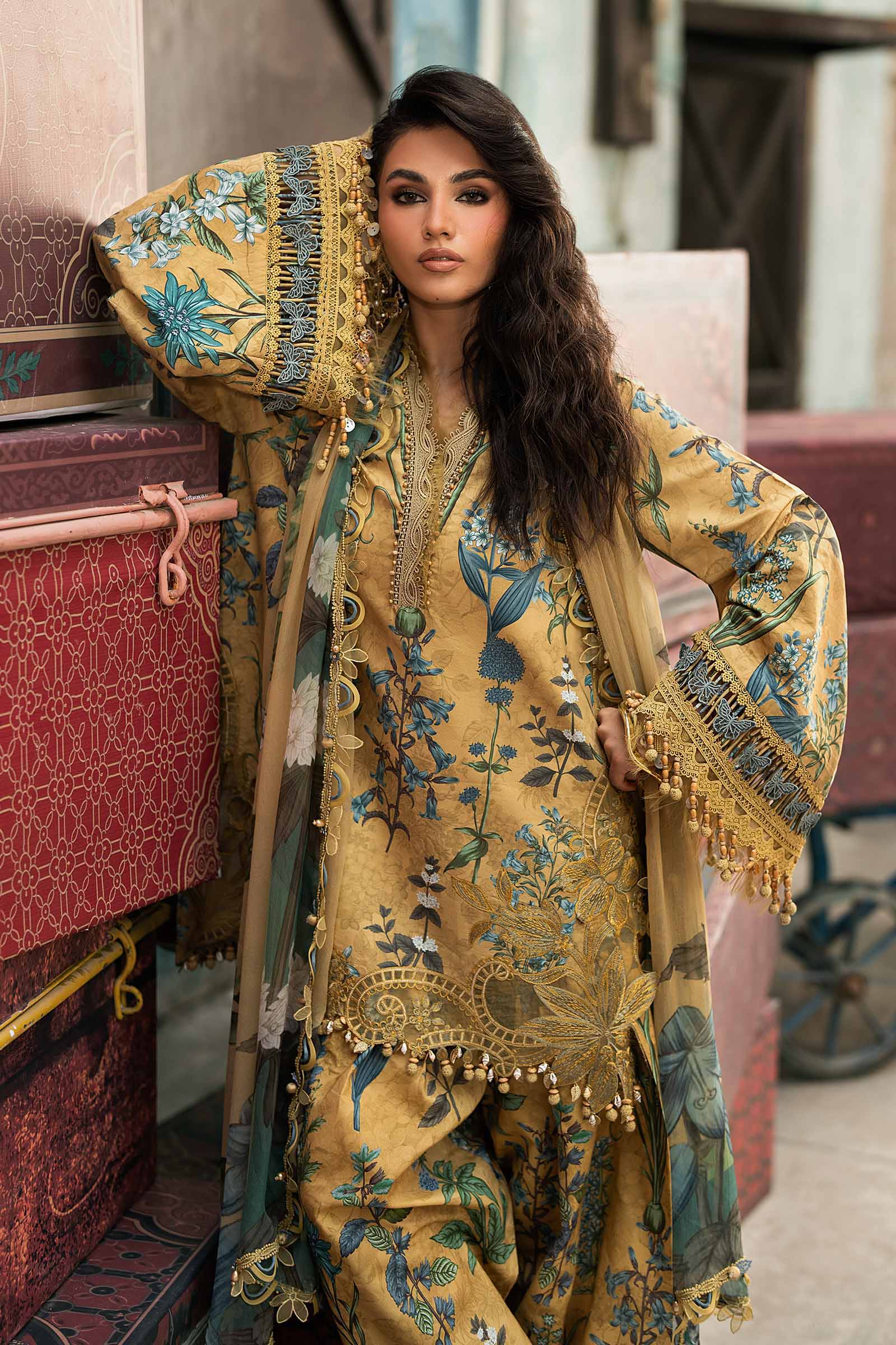 M prints maria b | embroidered cambric suit - mustard (mpt-3106-a)– d-6a-d M Prints Maria B | Embroidered Cambric Suit - Mustard (MPT-3106-A)– D-6A-D