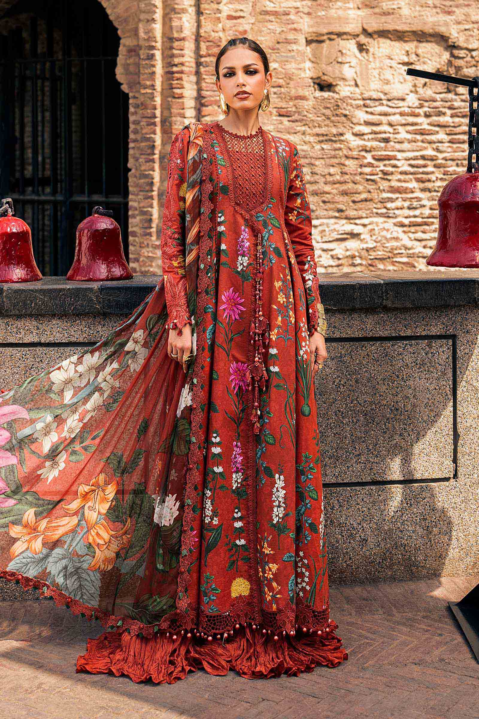 M prints maria b | embroidered cambric suit - rust (mpt-3106-b)– d-6b-b M Prints Maria B | Embroidered Cambric Suit - Rust (MPT-3106-B)– D-6B-B
