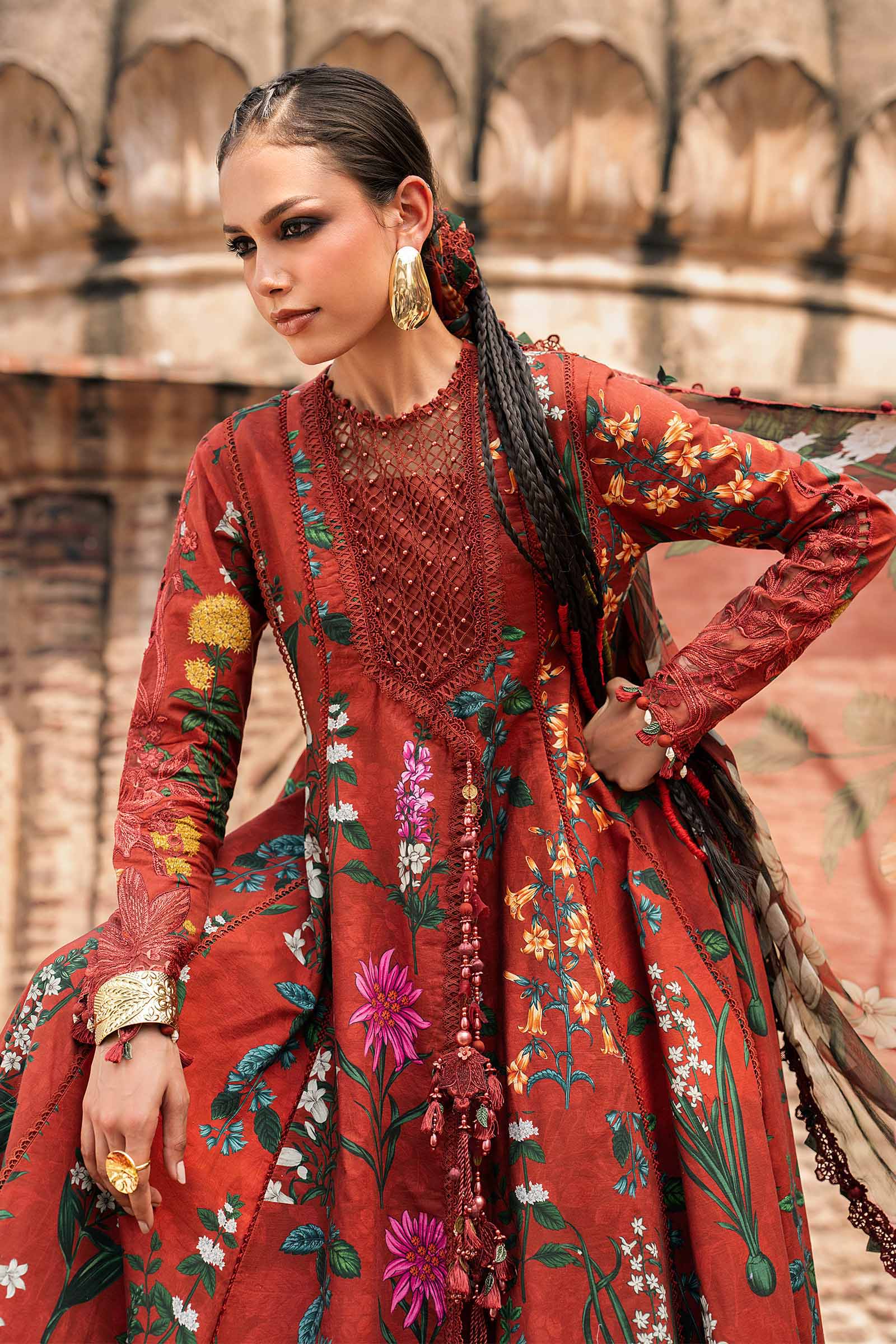 M prints maria b | embroidered cambric suit - rust (mpt-3106-b)– d-6b-d M Prints Maria B | Embroidered Cambric Suit - Rust (MPT-3106-B)– D-6B-D