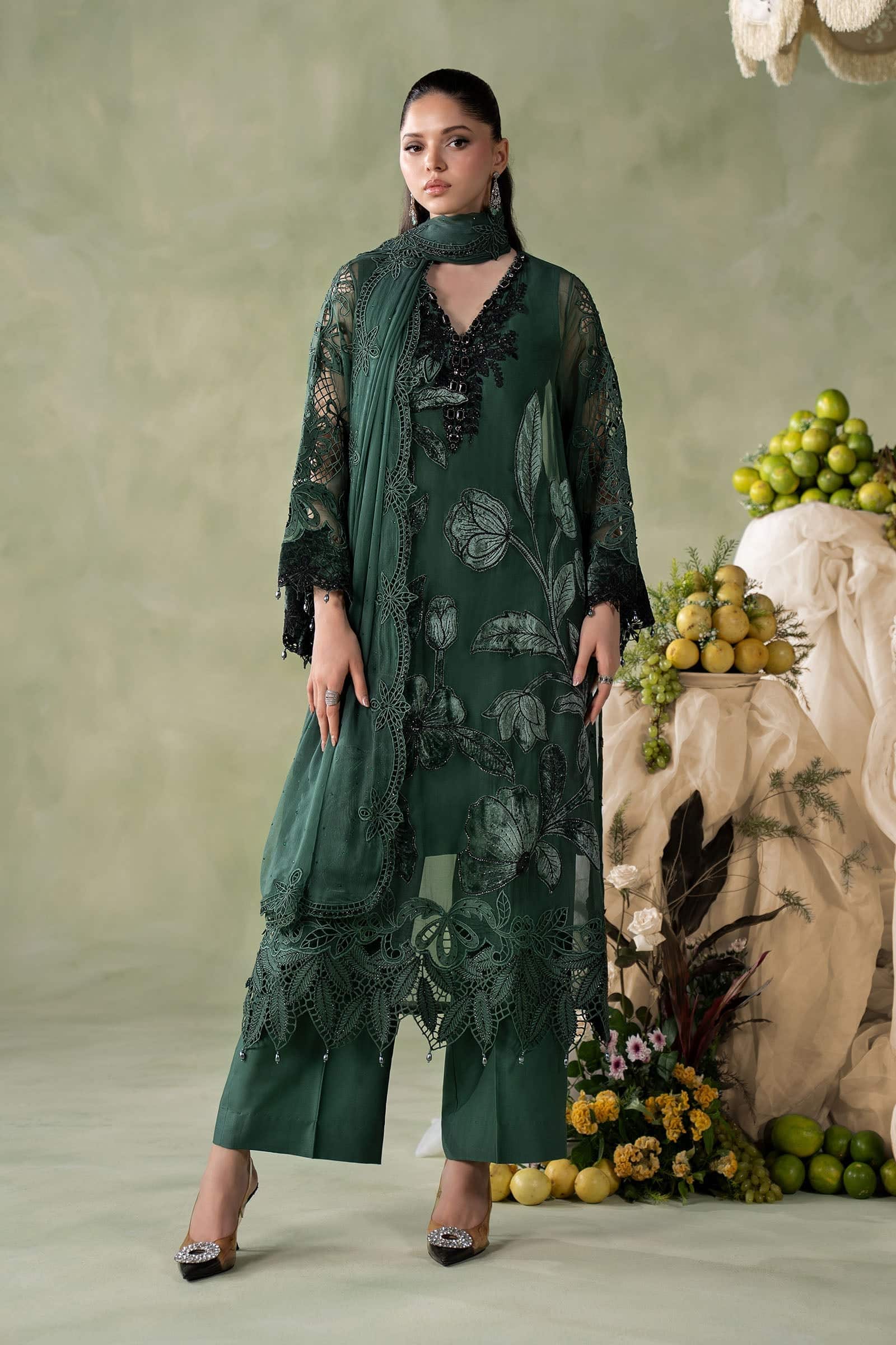 Maria b 3 piece embroidered chiffon suit– d-7-b Maria B 3 Piece Embroidered Chiffon Suit– D-7-B
