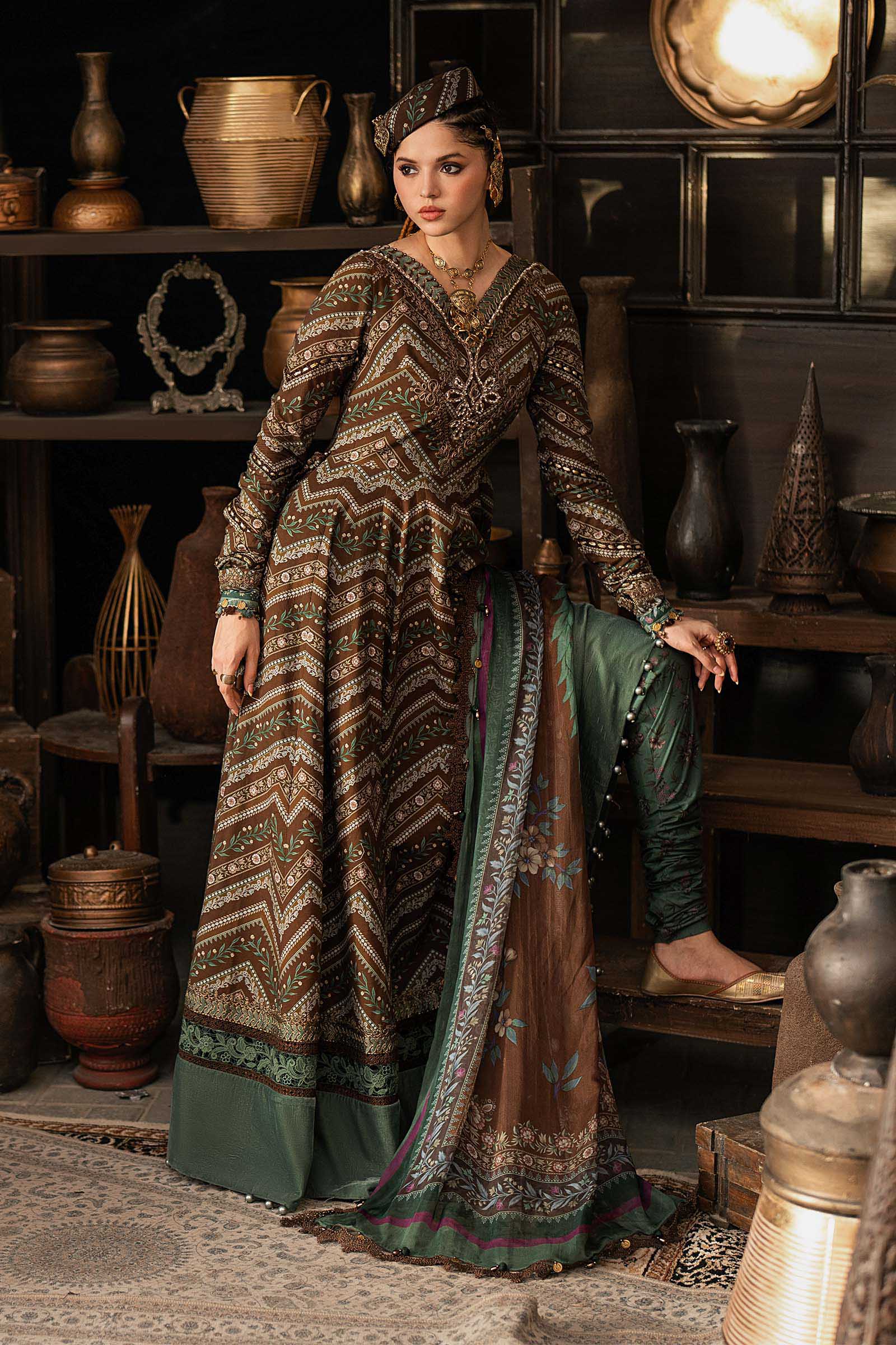 M prints maria b | embroidered cambric suit - brown (mpt-3107-a) M Prints Maria B | Embroidered Cambric Suit - Brown (MPT-3107-A)