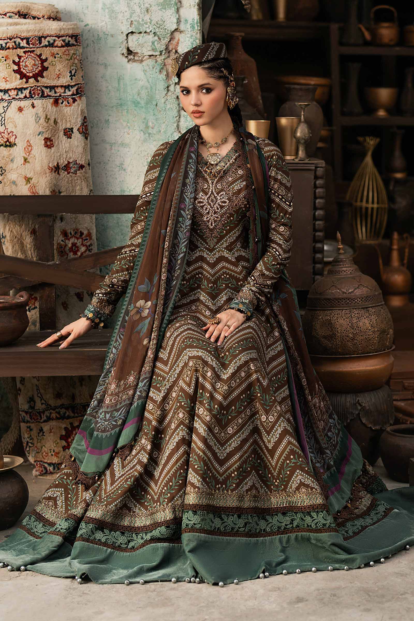 M prints maria b | embroidered cambric suit - brown (mpt-3107-a)– d-7a-d M Prints Maria B | Embroidered Cambric Suit - Brown (MPT-3107-A)– D-7A-D