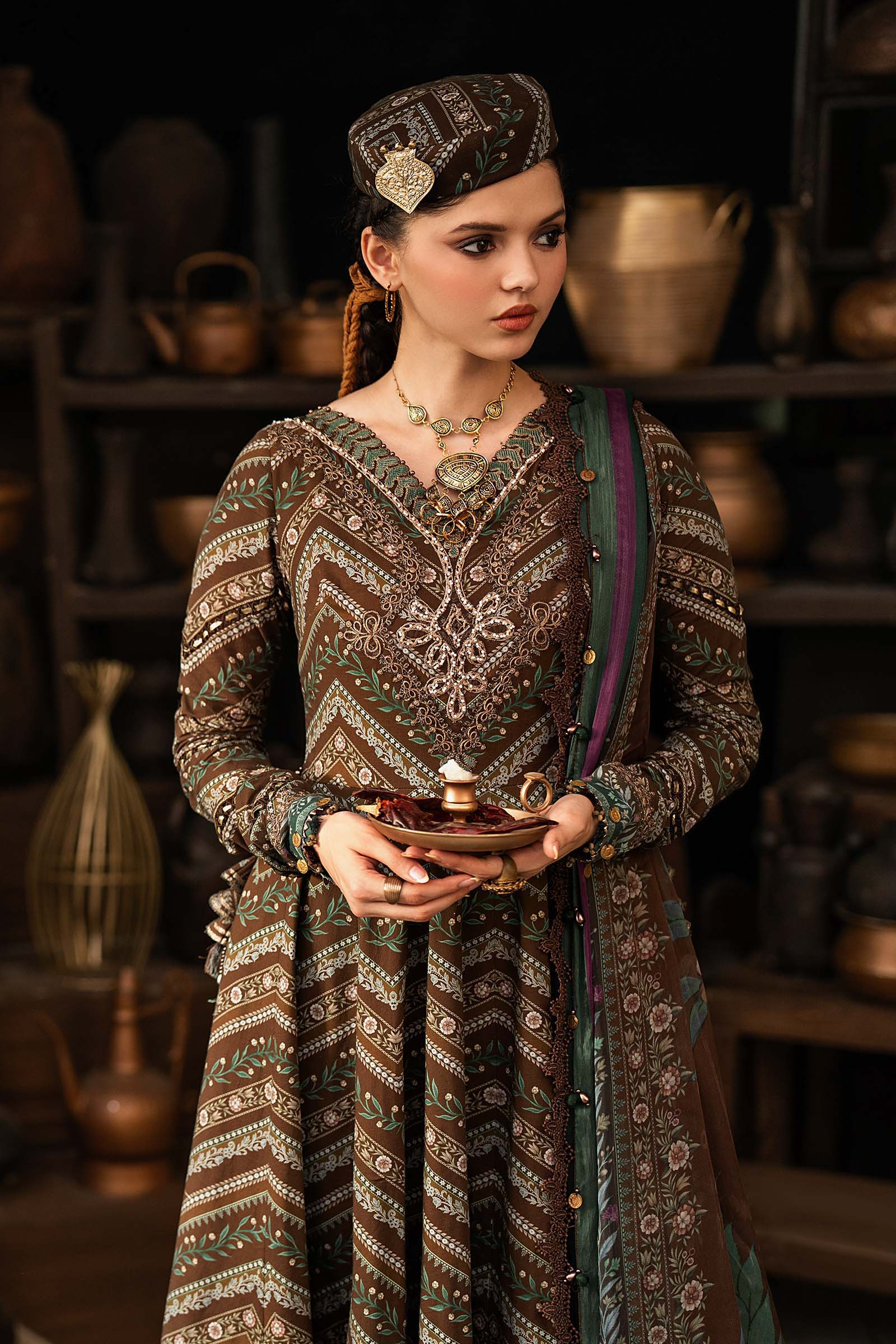 M prints maria b | embroidered cambric suit - brown (mpt-3107-a)– d-7a-e M Prints Maria B | Embroidered Cambric Suit - Brown (MPT-3107-A)– D-7A-E
