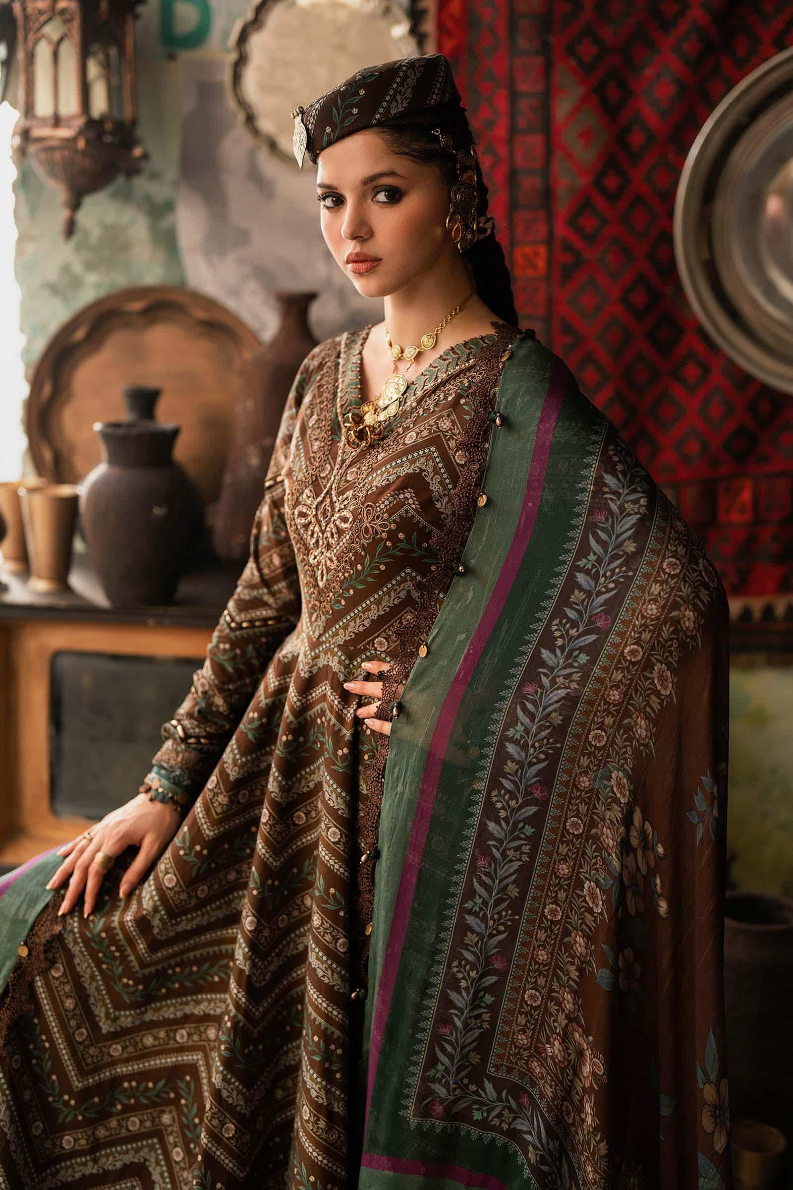 M prints maria b | embroidered cambric suit - brown (mpt-3107-a)– d-7a-f M Prints Maria B | Embroidered Cambric Suit - Brown (MPT-3107-A)– D-7A-F